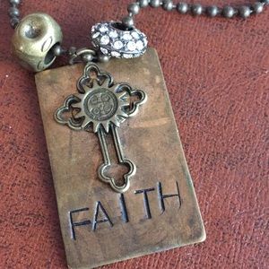 Faith aged bronze necklace with beads VGUC